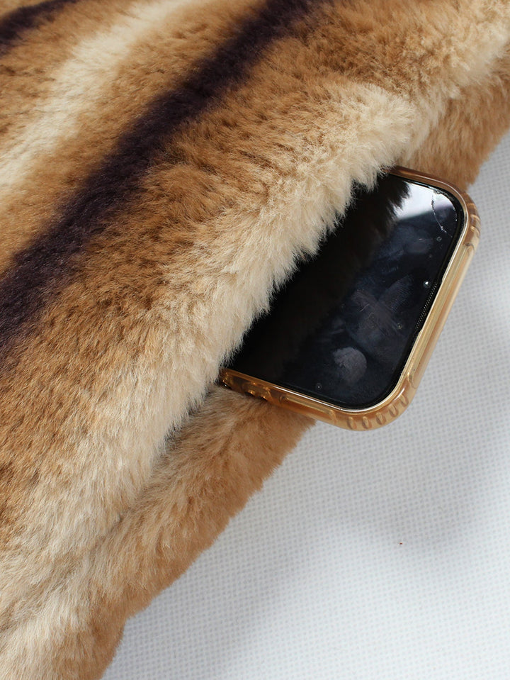 Women's Faux Fur Striped Trench Coat (5)