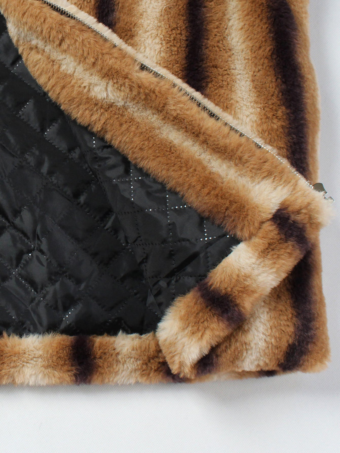 Women's Faux Fur Striped Trench Coat (8)