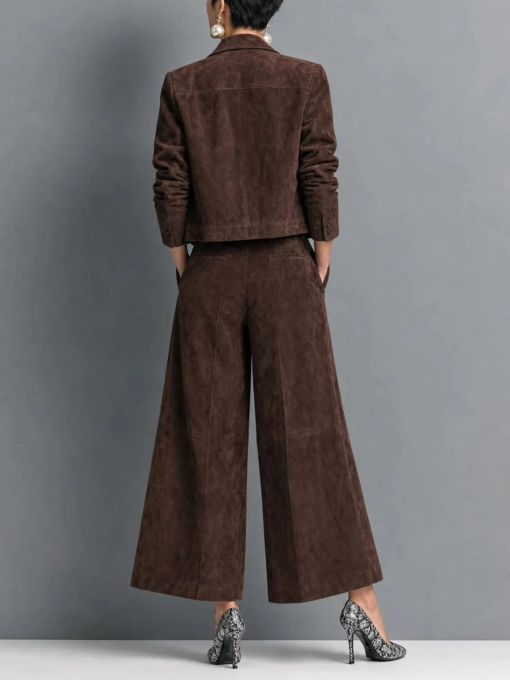 Women's Faux-Suede Jacket and Baggy Trousers Set (2)