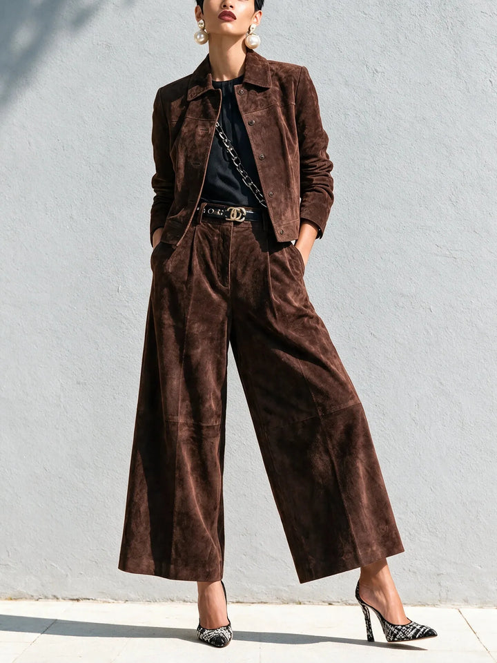 Women's Faux-Suede Jacket and Baggy Trousers Set (3)