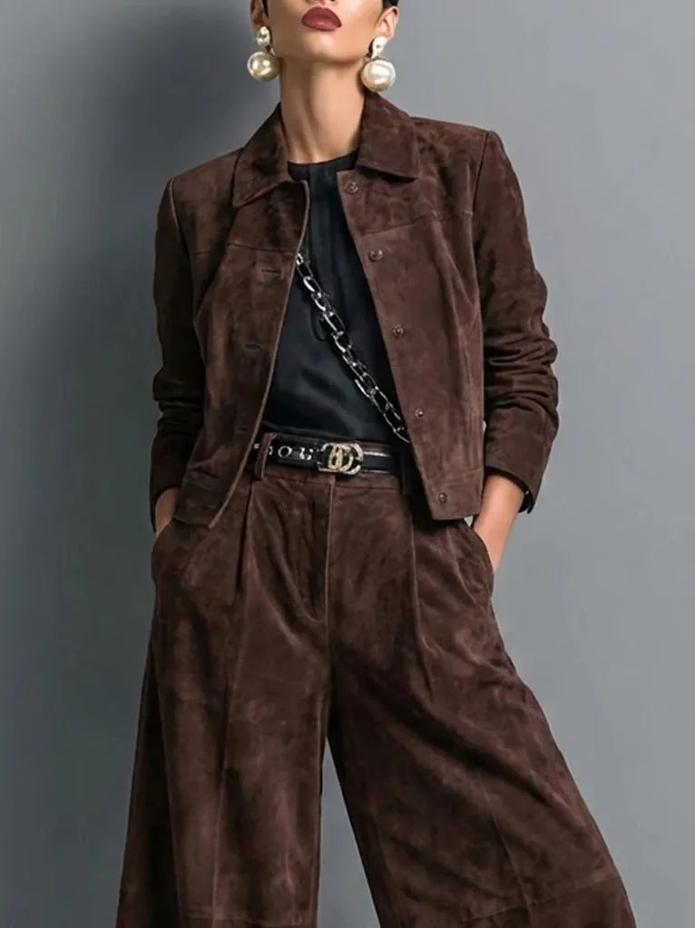 Women's Faux-Suede Jacket and Baggy Trousers Set (4)
