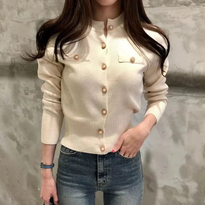 Women's Fine Knit Jumper Dress for Office in Beige
