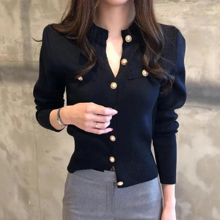 Women's Fine Knit Jumper Dress for Office in Black
