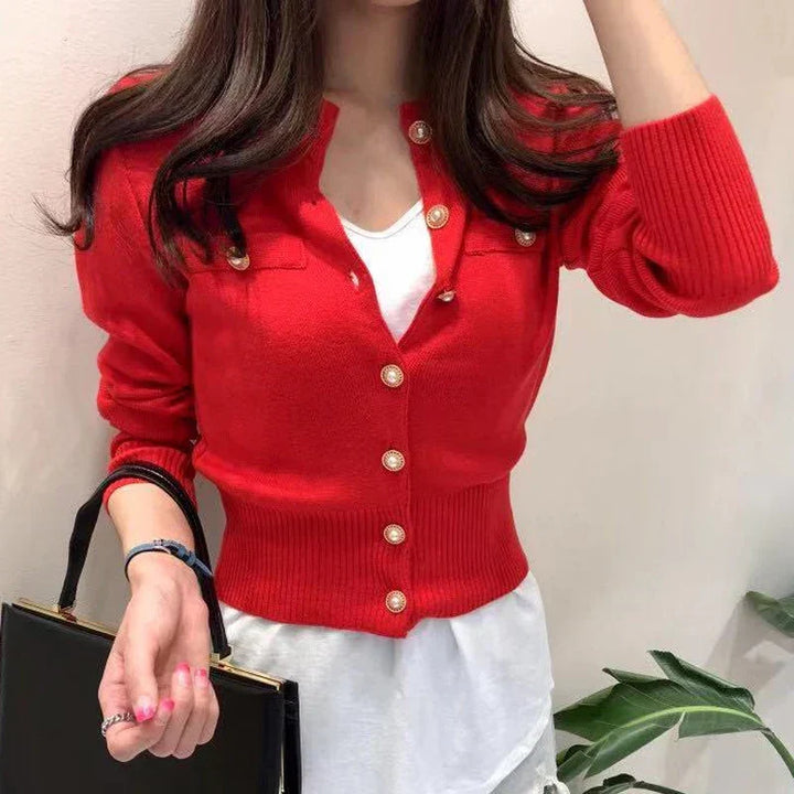 Women's Fine Knit Jumper Dress for Office in Red