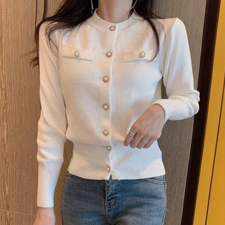 Women's Fine Knit Jumper Dress for Office in White