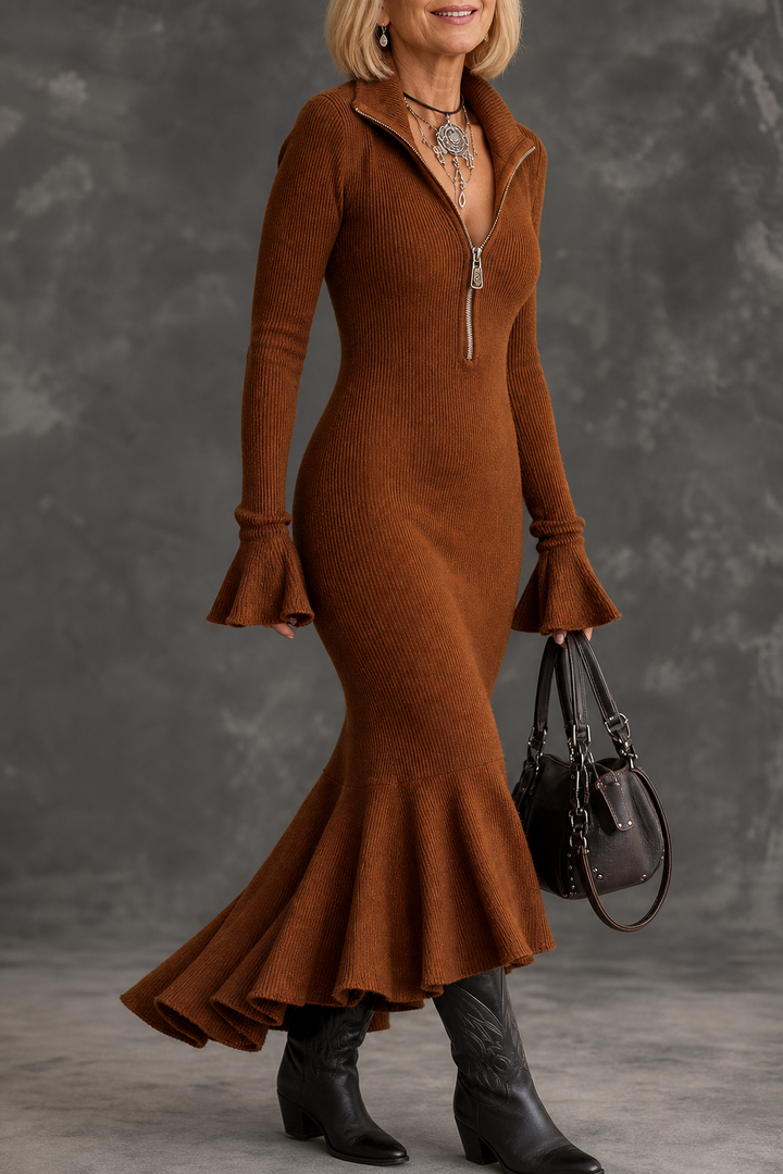 Women's Fishtail Party Dress with Wide Sleeves
