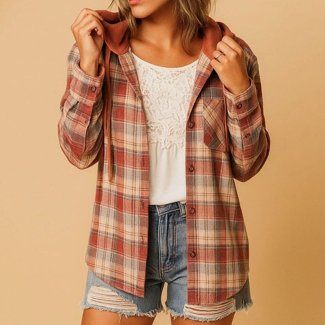 Women's Flannel Blouse with Cozy Hood (5)