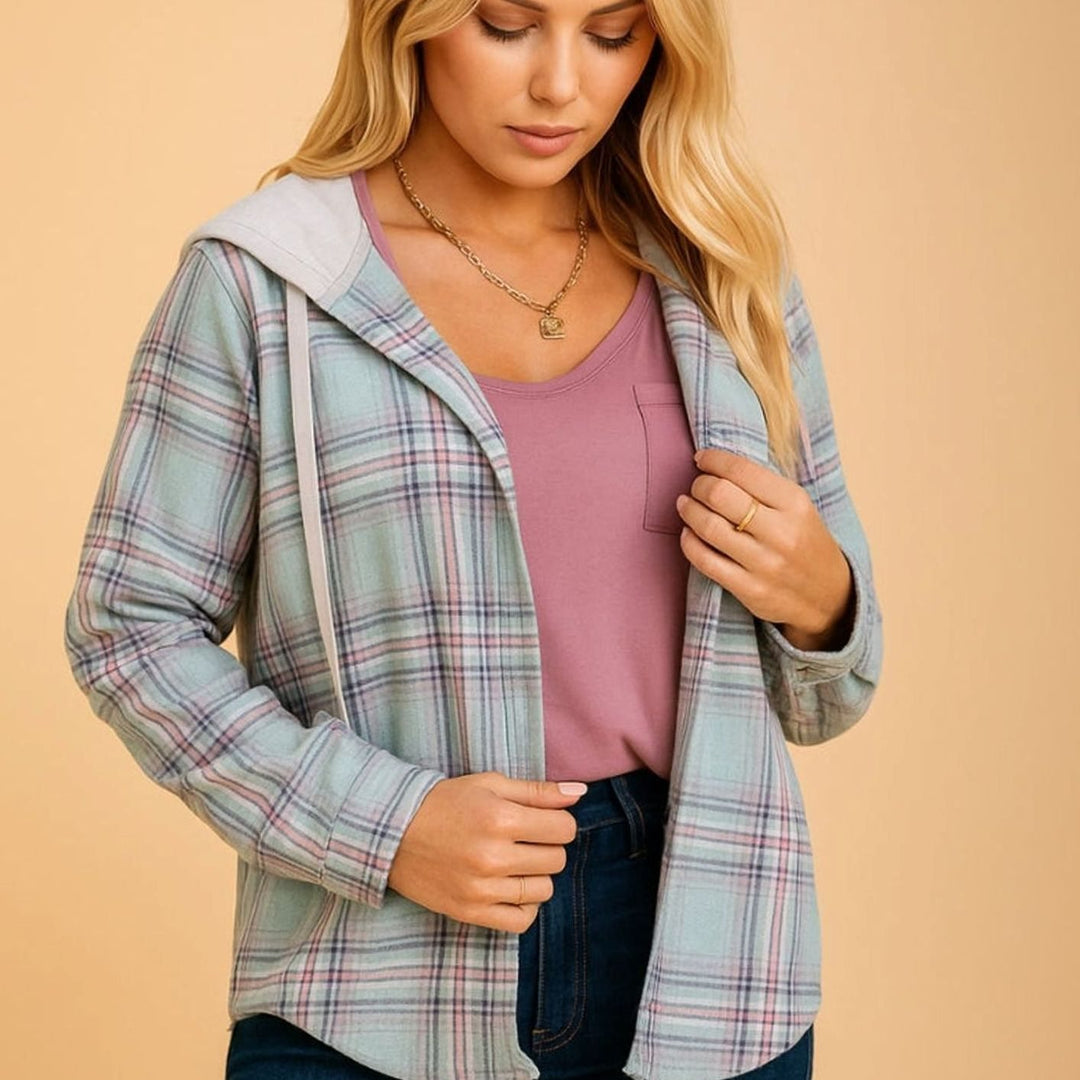 Women's Flannel Blouse with Cozy Hood (6)