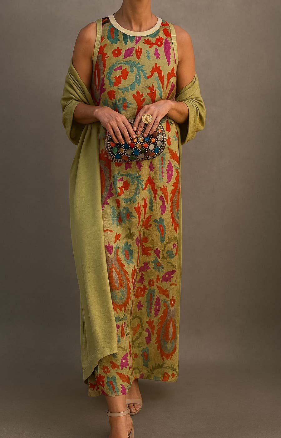 Women's Floral Embroidered Sleeveless Maxi w kolorze Zielony