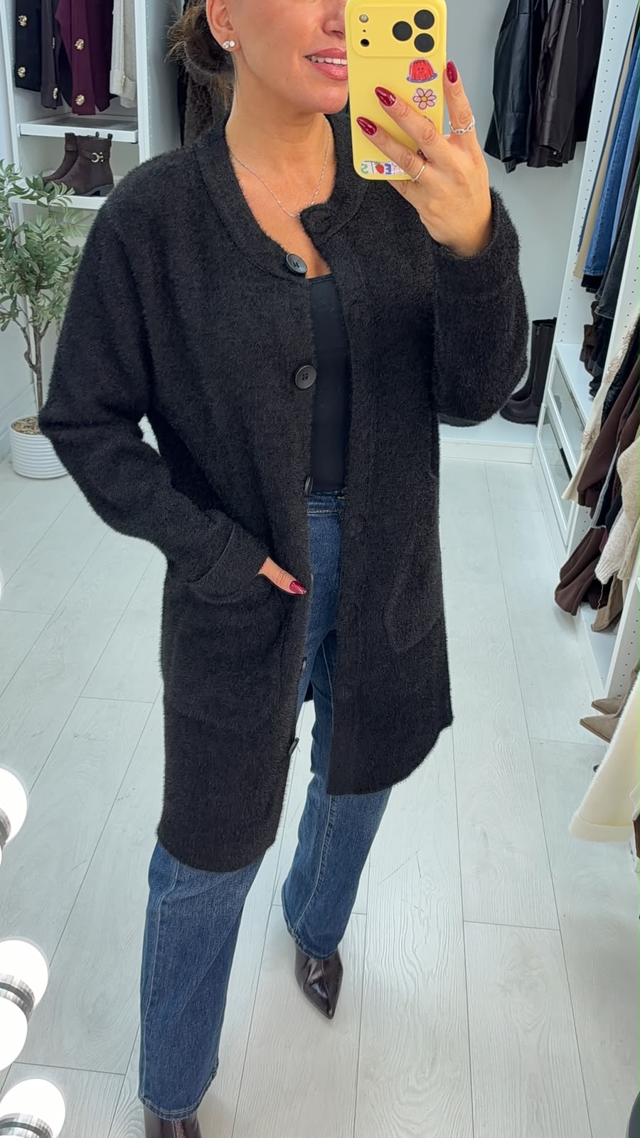 Women's Fluffy Longline Jumper Dress in Black