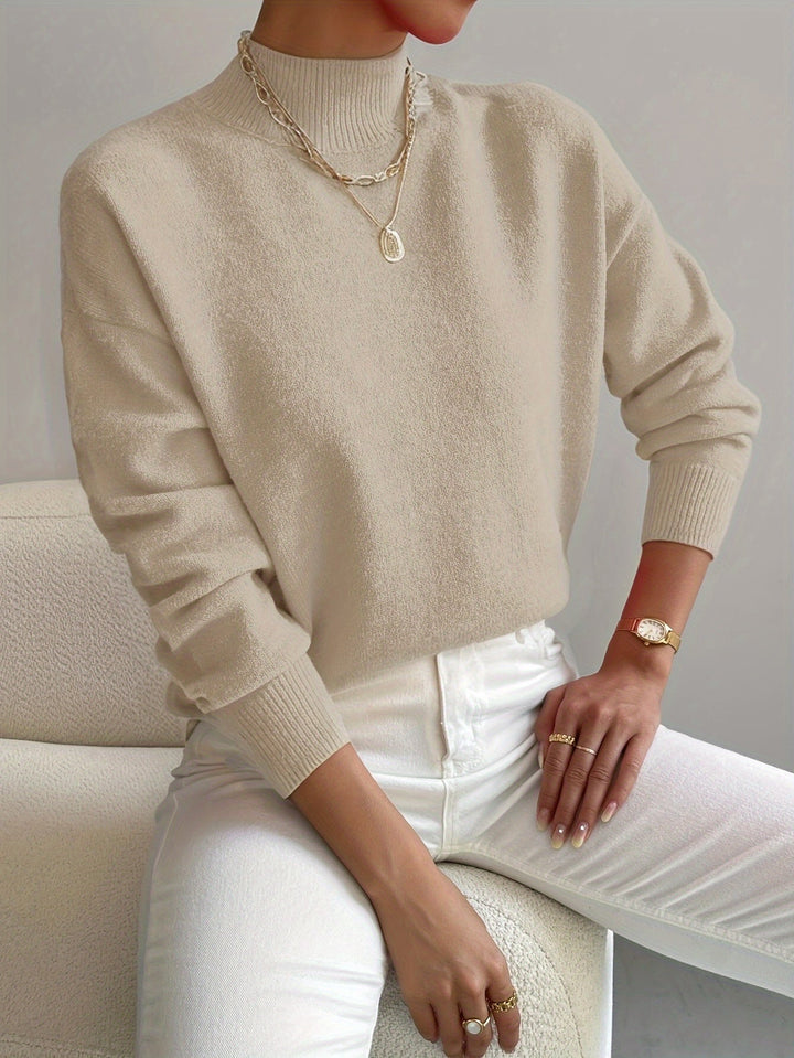 Women's Funny Christmas Jumpers with Turtleneck in Beige