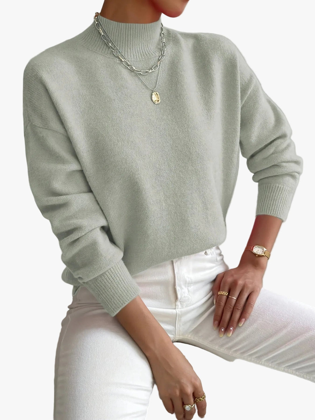 Women's Funny Christmas Jumpers with Turtleneck in Light Green