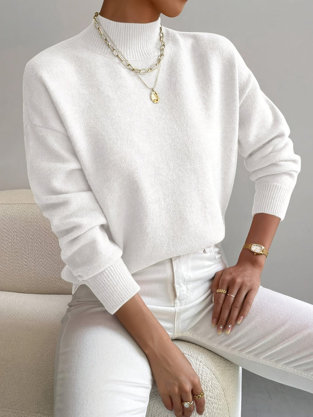 Women's Funny Christmas Jumpers with Turtleneck in White