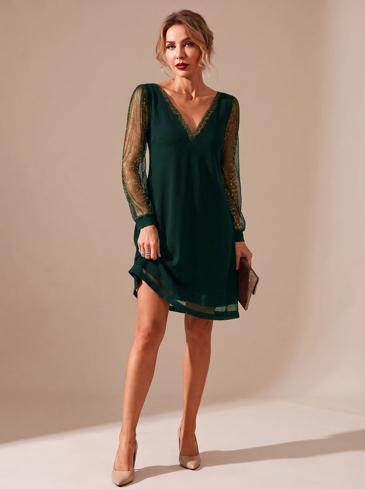 Women's Glitter Mesh Party Dress for Christmas in Green