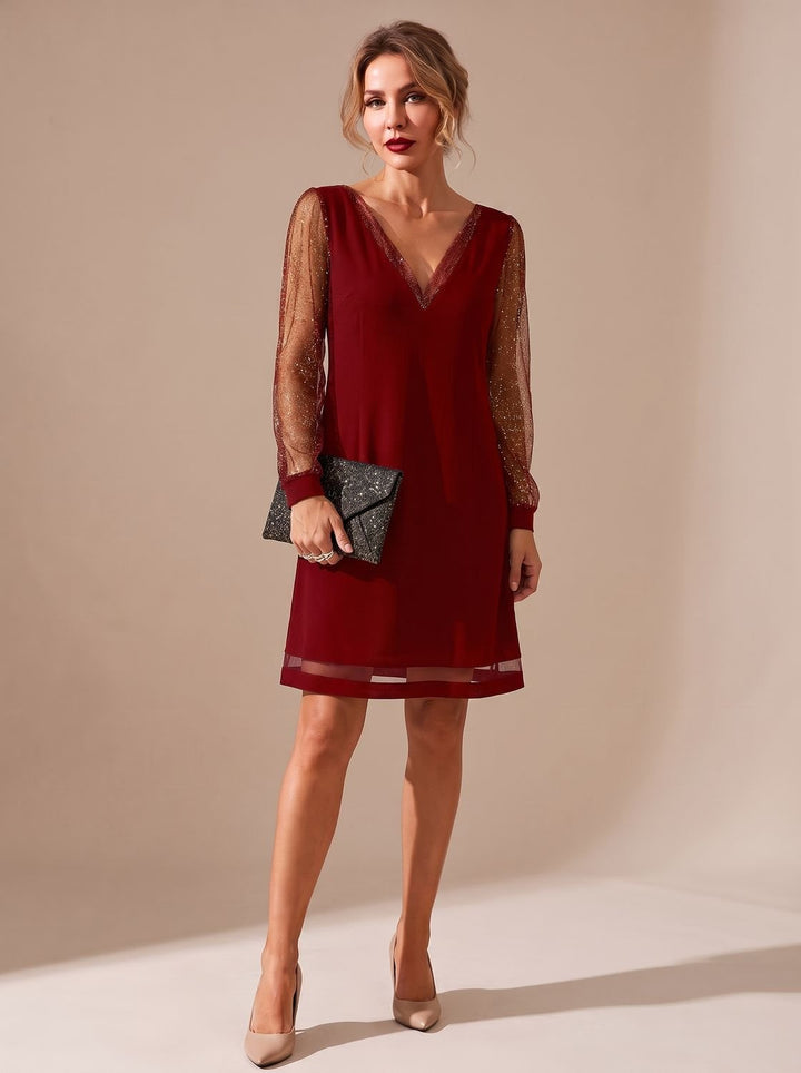 Women's Glitter Mesh Party Dress for Christmas in Red