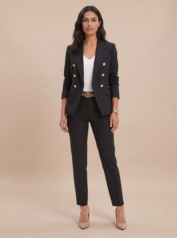 Women's Gold-Button Tailored Blazer Trouser Suit Set (2)