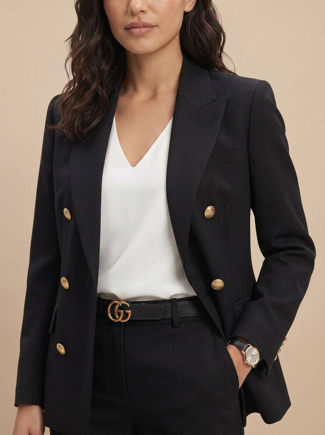 Women's Gold-Button Tailored Blazer Trouser Suit Set (3)