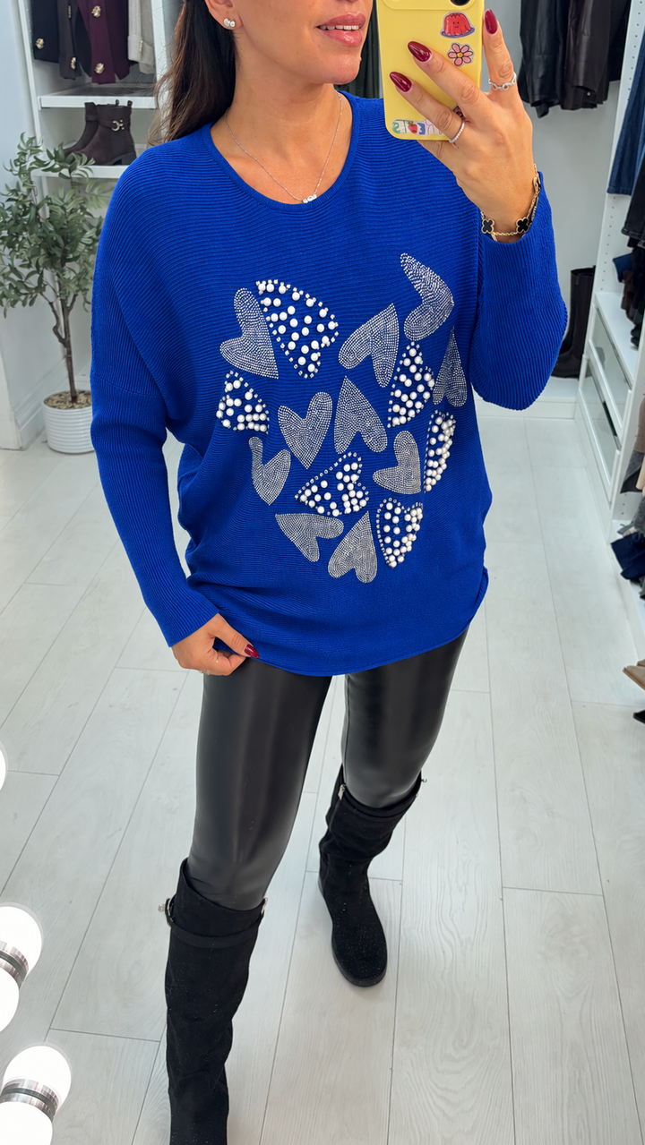 Women's Heart-Detail Cashmere Blend Jumper Dress in Royal Blue