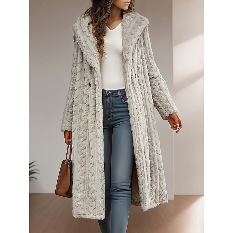 Women's Jacket Hooded Longline for Autumn in Apricot