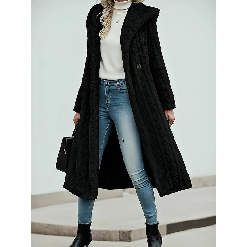Women's Jacket Hooded Longline for Autumn in Black