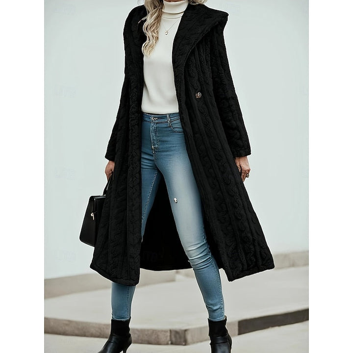 Women's Jacket Hooded Longline for Autumn in Black