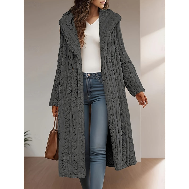 Women's Jacket Hooded Longline for Autumn in Grey