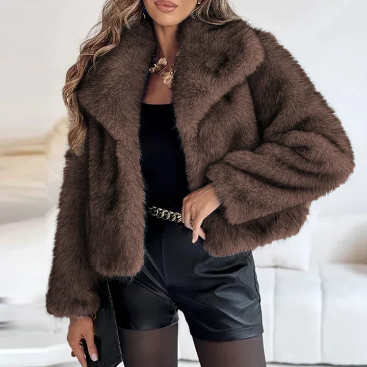 Women's Jacket with Faux Fur for Autumn Layering in Brown