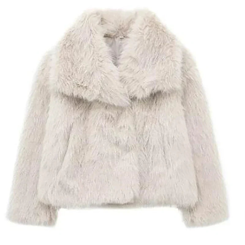 Women's Jacket with Faux Fur for Autumn Layering in Cream