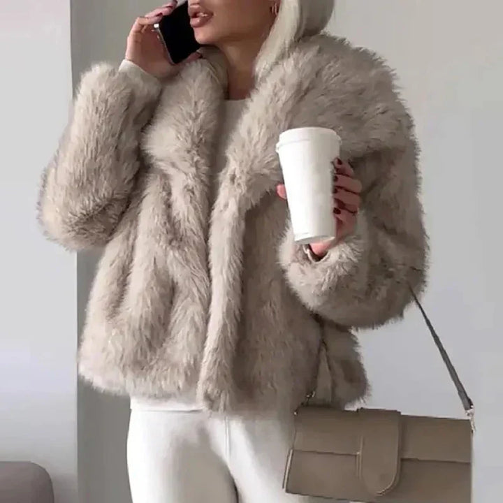 Women's Jacket with Faux Fur for Autumn Layering in Light Brown