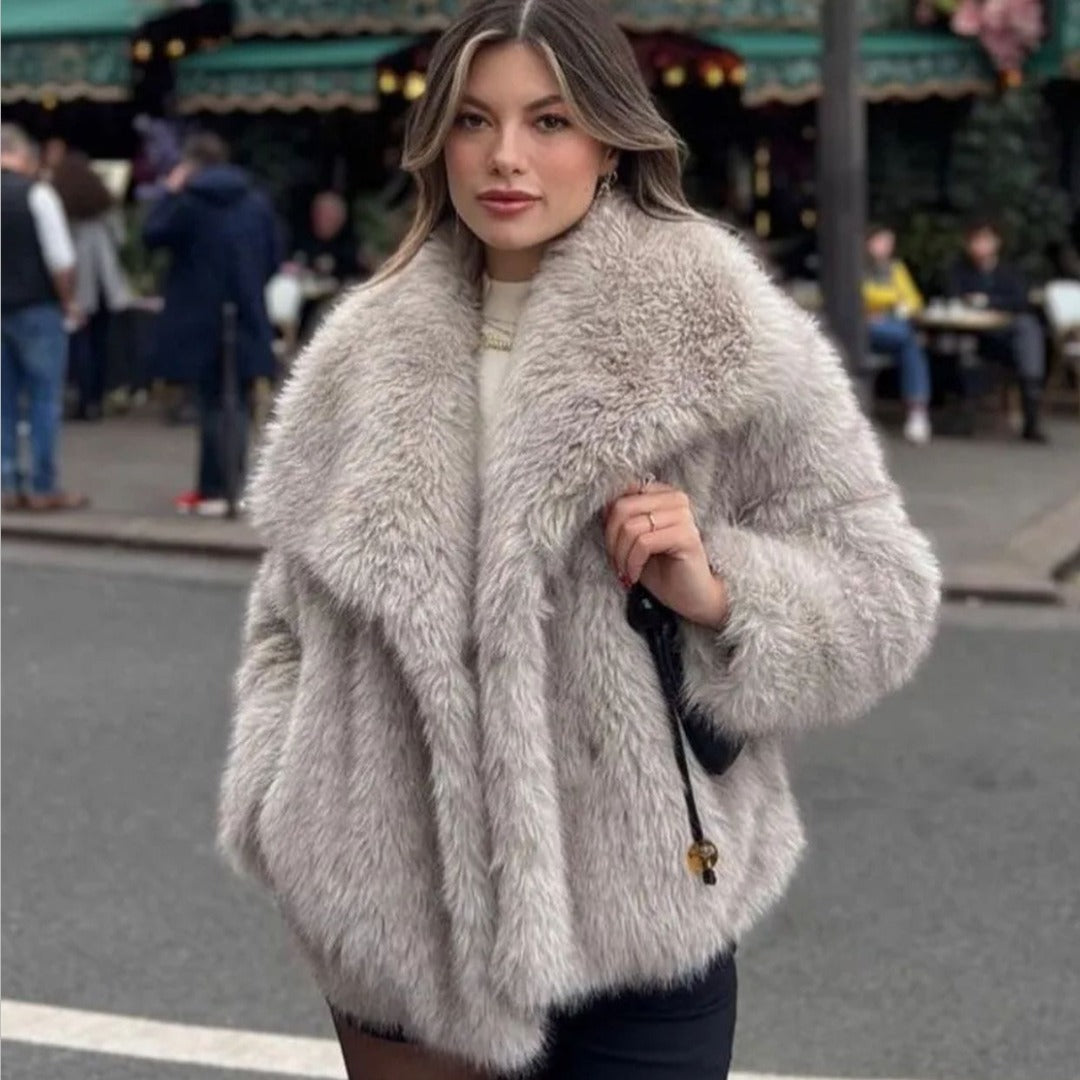 Women's Jacket with Faux Fur for Autumn Layering in Light Grey