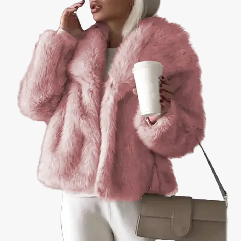 Women's Jacket with Faux Fur for Autumn Layering in Pink