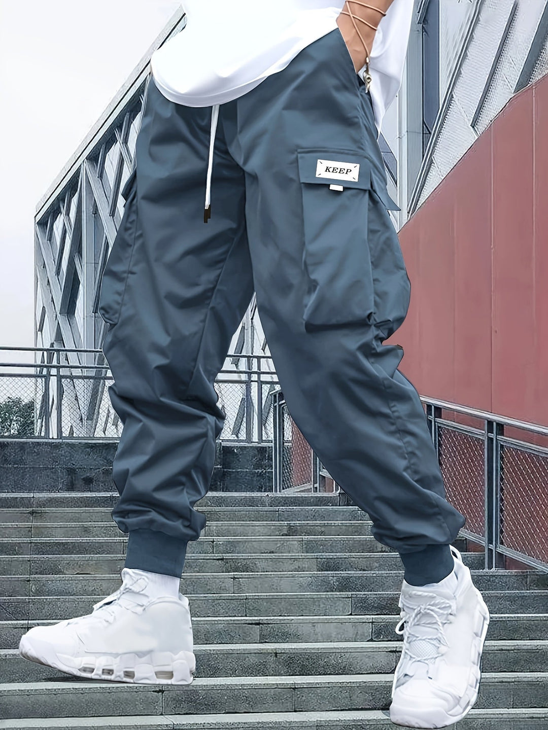 Women's Jeans-Style Cargo Jogger Pants in Blue