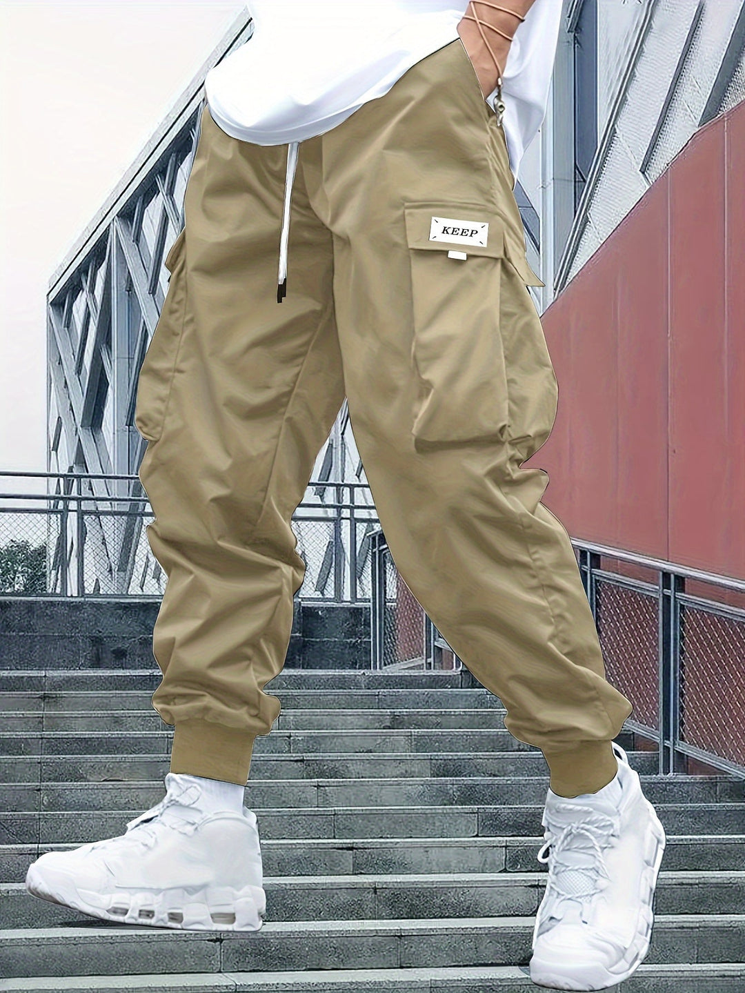 Women's Jeans-Style Cargo Jogger Pants in Khaki