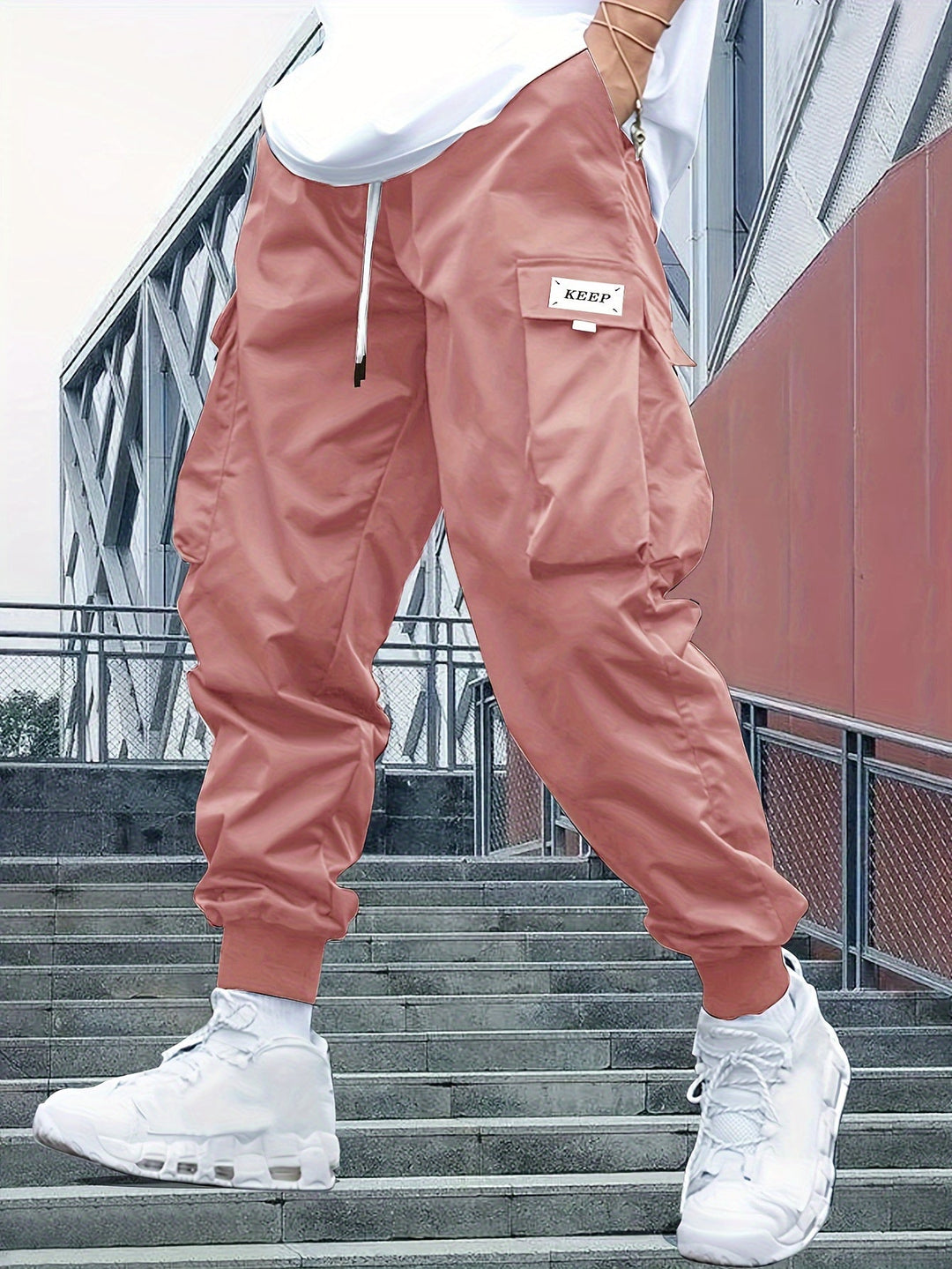 Women's Jeans-Style Cargo Jogger Pants in Pink