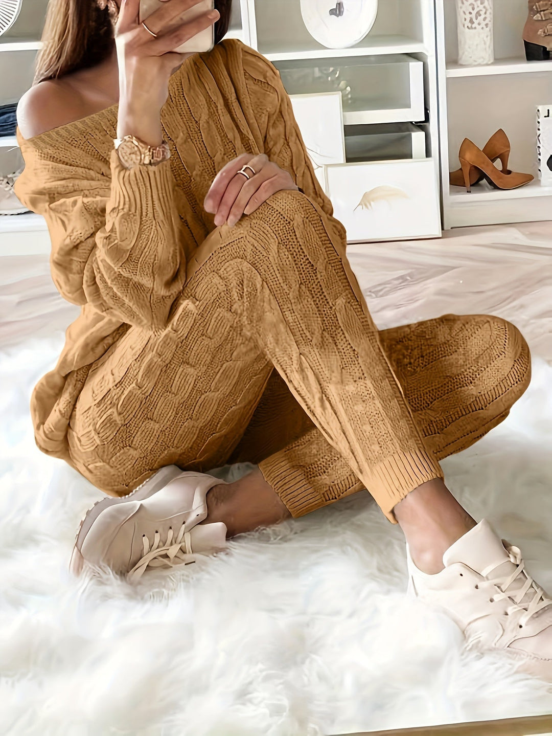Women's Jumper Dress Cable Knit Lounge Set (7)