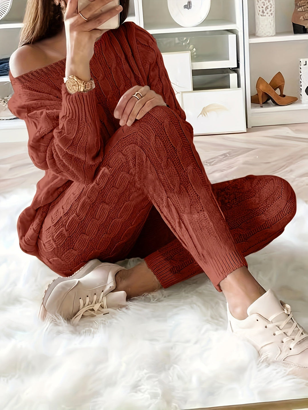 Women's Jumper Dress Cable Knit Lounge Set (8)