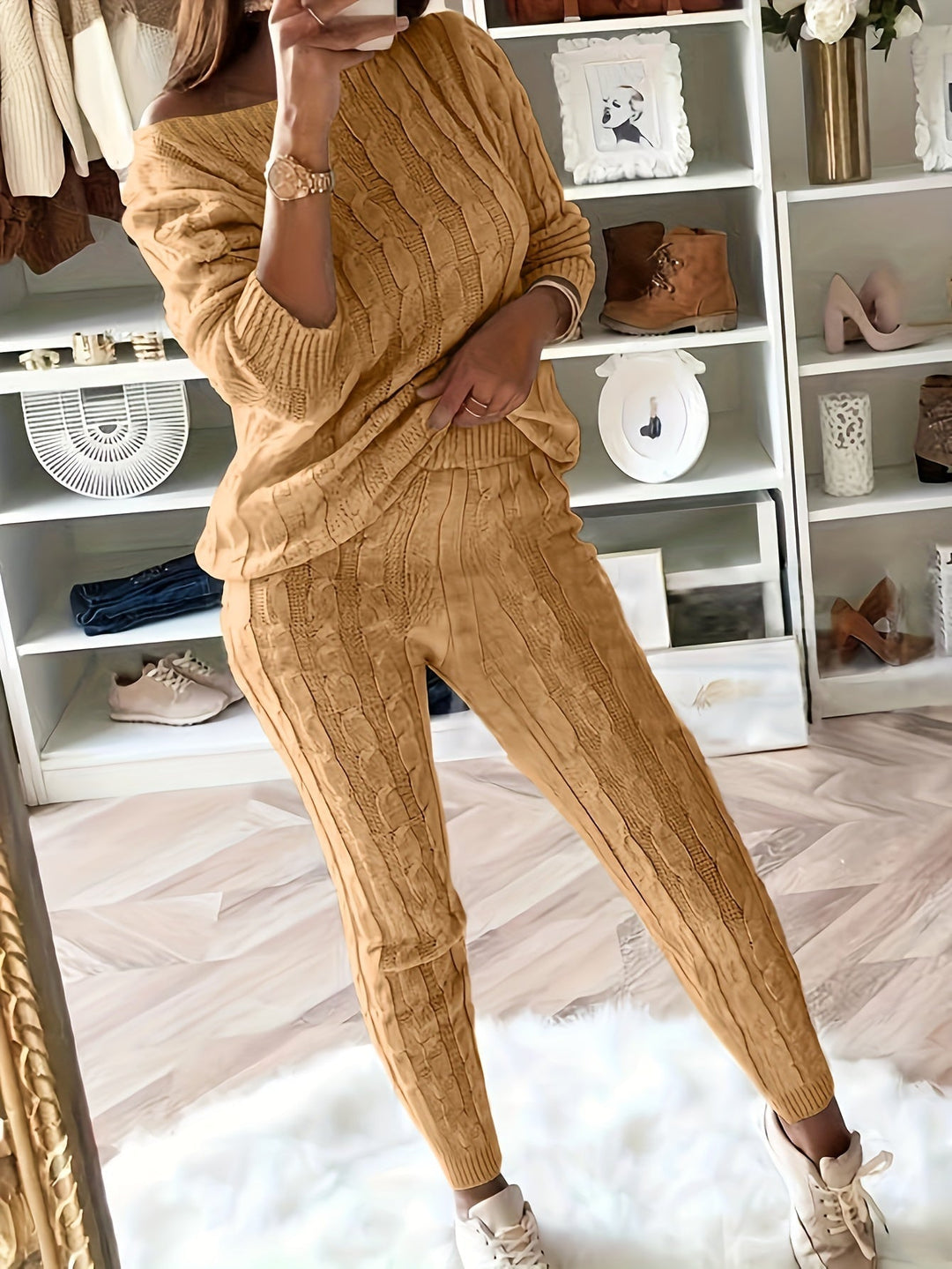 Women's Jumper Dress Cable Knit Lounge Set in Yellow