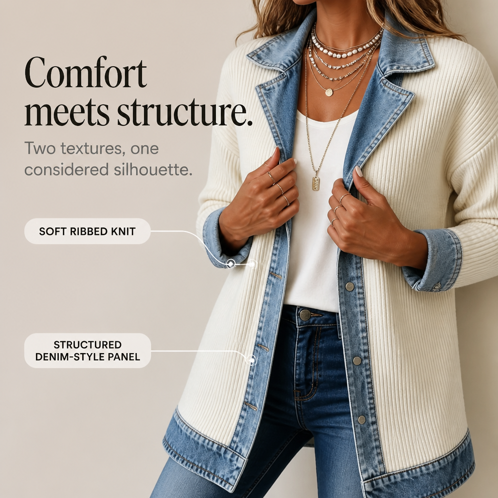 Women's Jumper in Textured Knit with Denim (5)