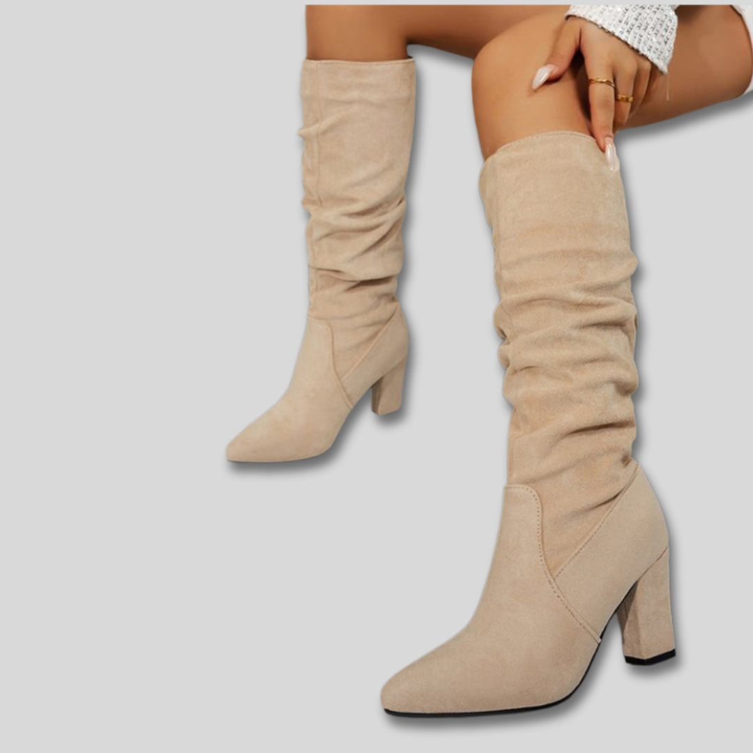 Women's Knee High Boots, Block Heel Suede (6)
