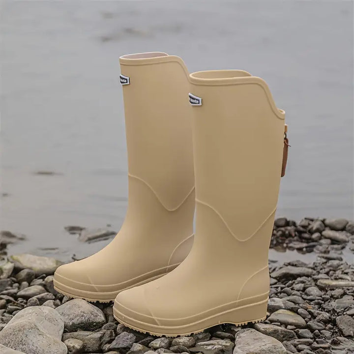 Women's Knee High Boots for Wet Weather in Beige