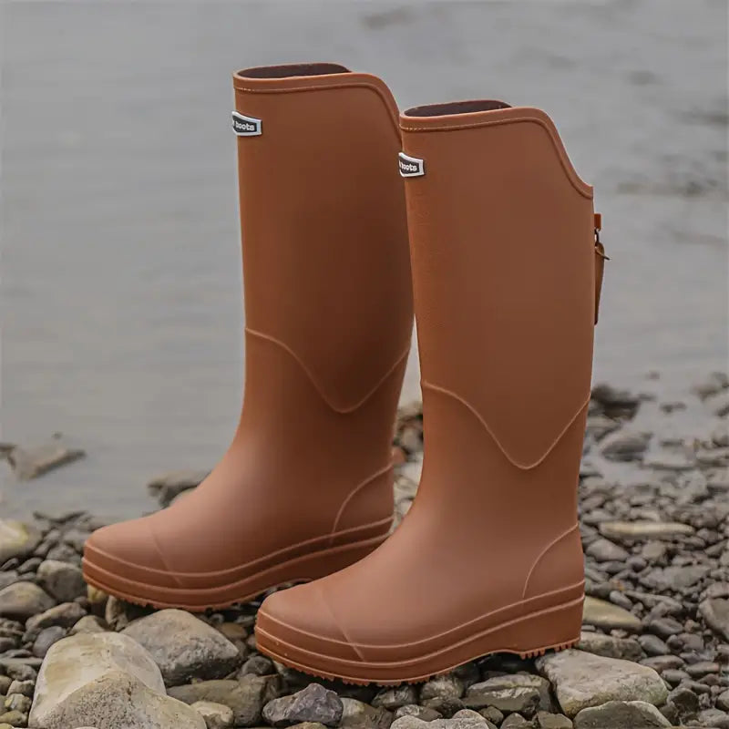 Women's Knee High Boots for Wet Weather in Brown