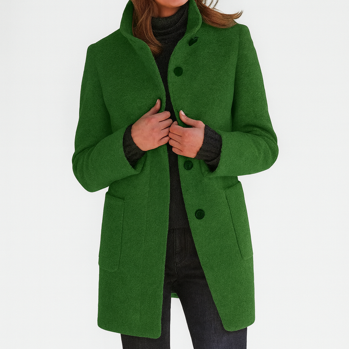 Women's Knee-Length Professional Coat for Commuting in Green