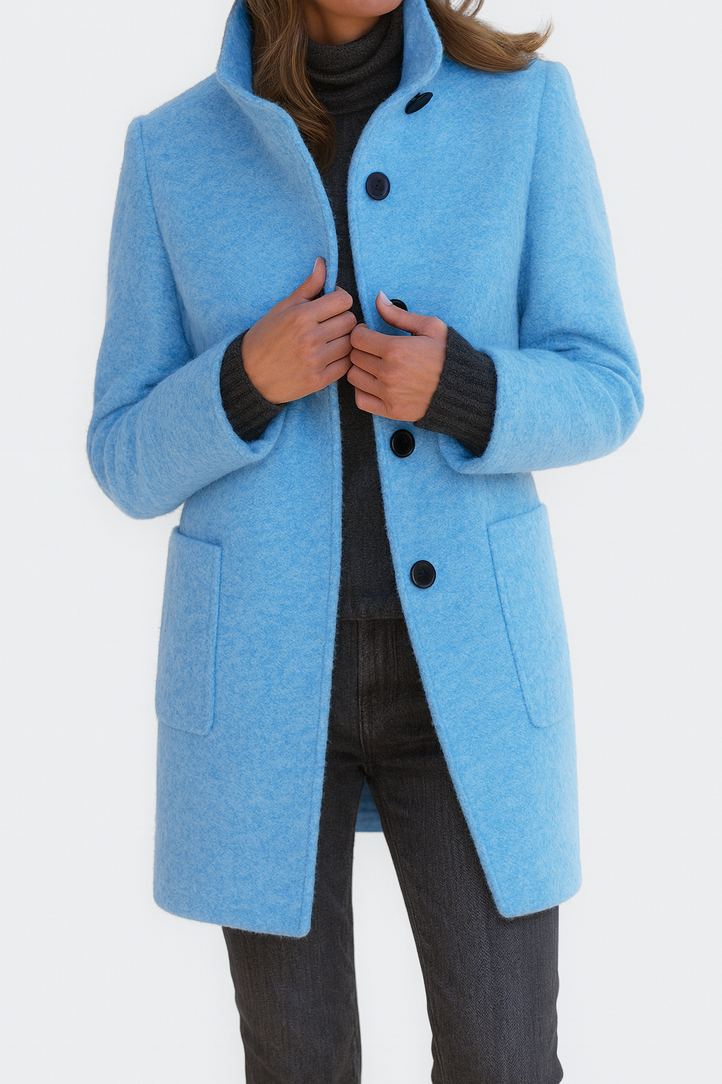 Women's Knee-Length Professional Coat for Commuting in Light Blue