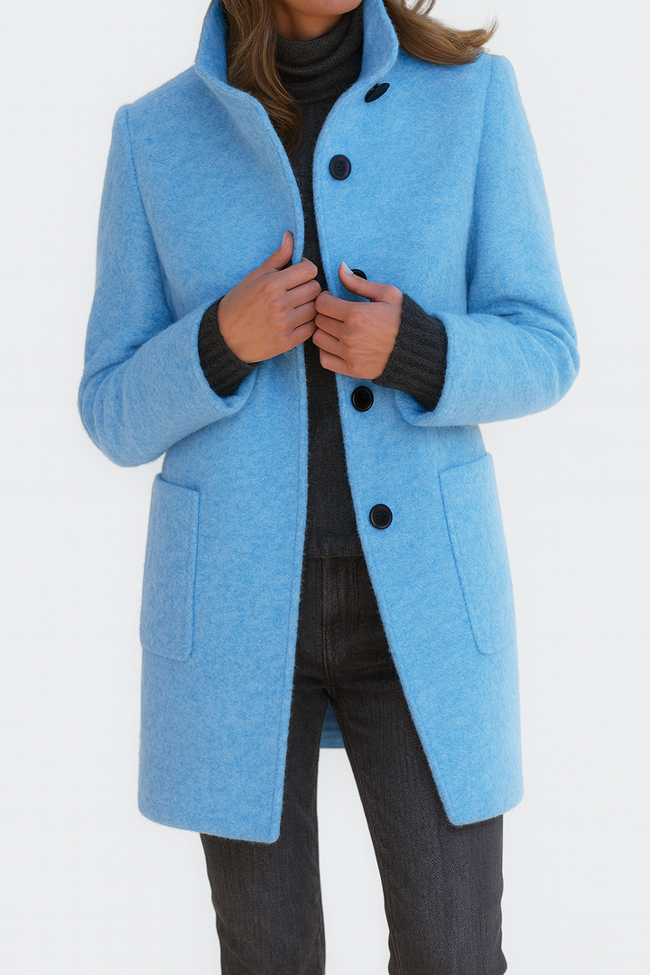 Women's Knee-Length Professional Coat for Commuting in Light Blue