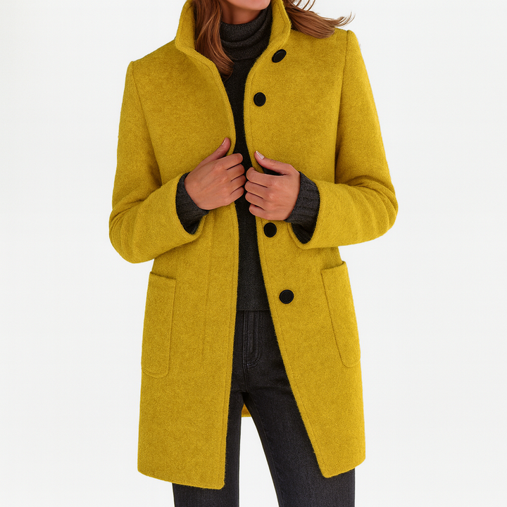 Women's Knee-Length Professional Coat for Commuting in Yellow