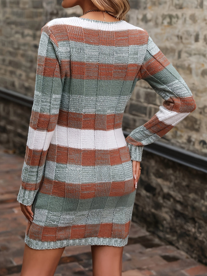 Women's Knitted Color-Block Midi Dress for Everyday (3)