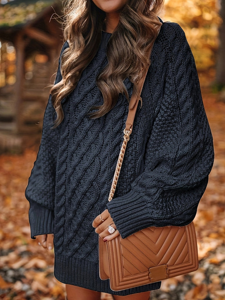 Women's Knitted Dress Oversized Mini Cable in Black 3