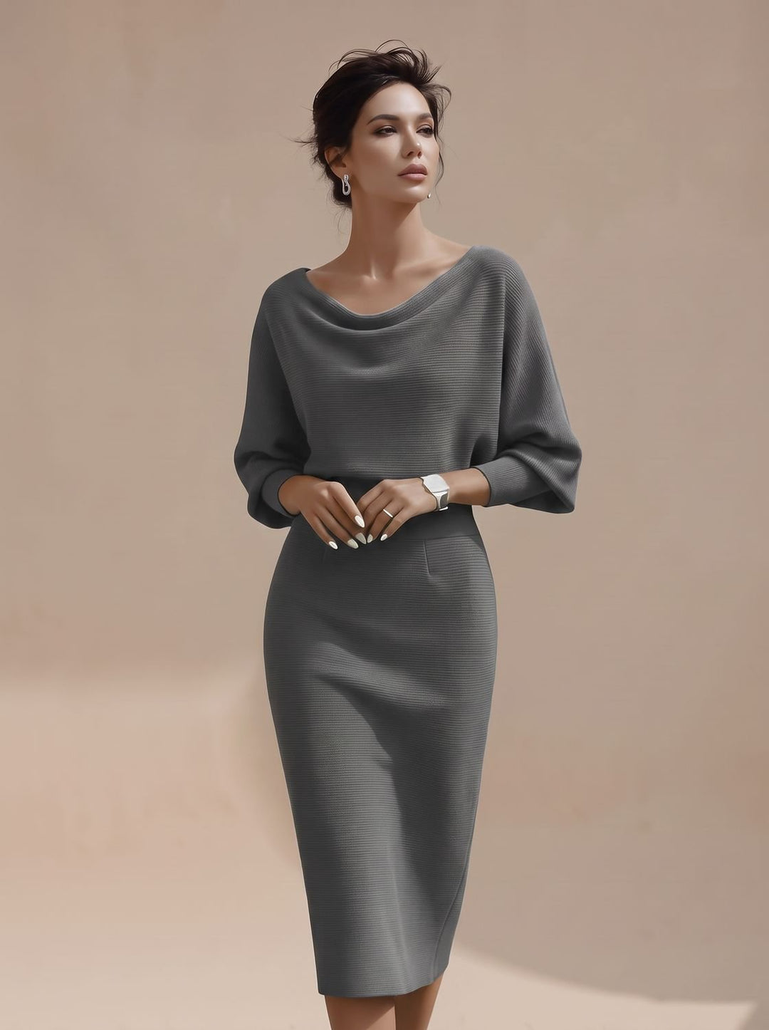 Women's Knitted Midi Jumper Dress for Evening in Grey