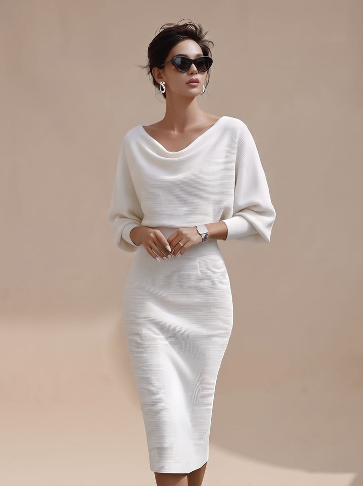 Women's Knitted Midi Jumper Dress for Evening in White