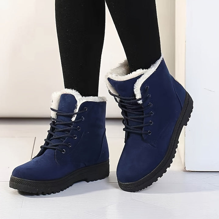 Women's Lace-Up Ankle Boots for Winter in Blue